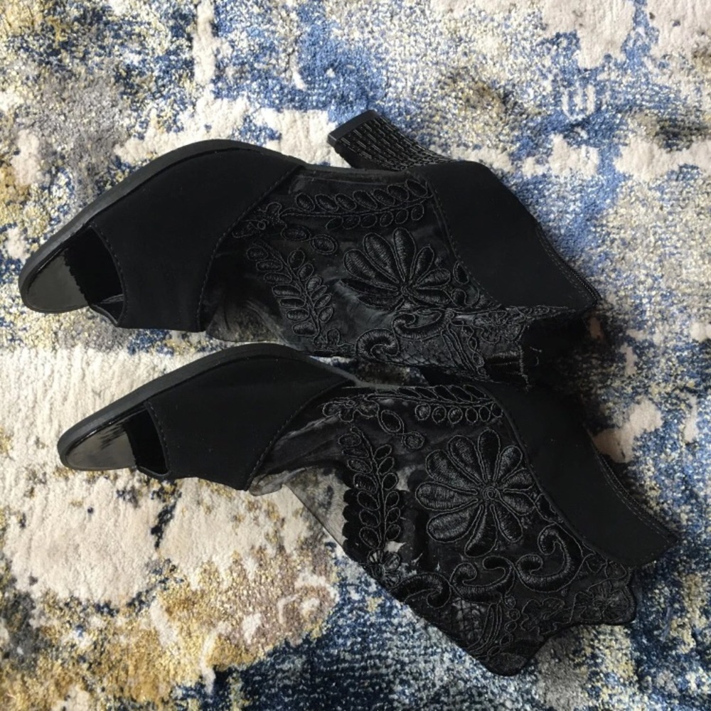 Black Mesh Floral Heels